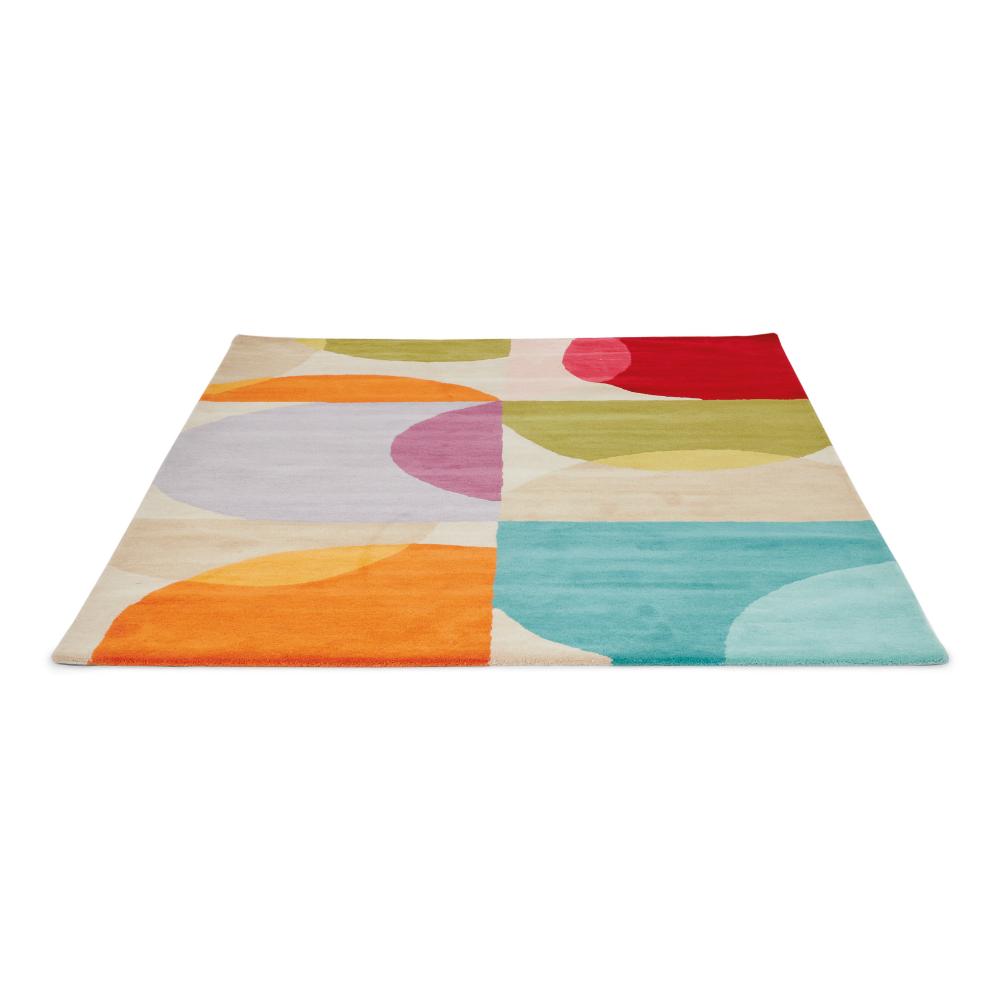 multicolour semi circle design wool rug angled image - MyHouse