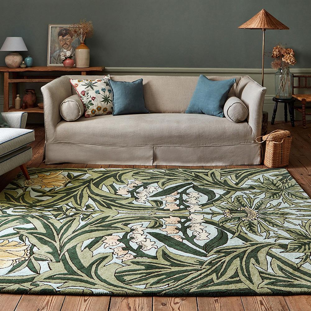 Morris & Co Bluebell Rug Leafy Arbour Green
