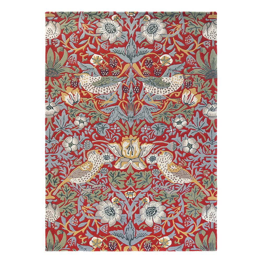 Morris & Co Strawberry Thief Rug Crimson red