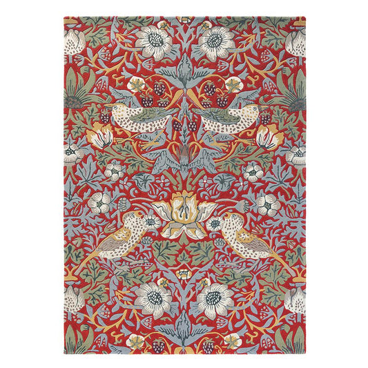 Morris & Co Strawberry Thief Rug Crimson red