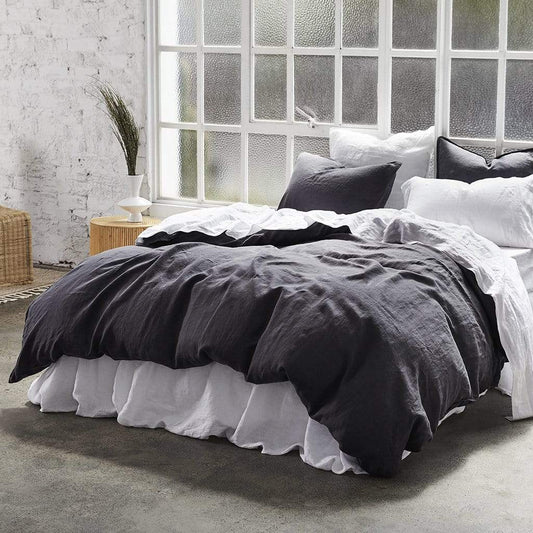 Pure European Linen Charcoal Quilt Cover Set Double