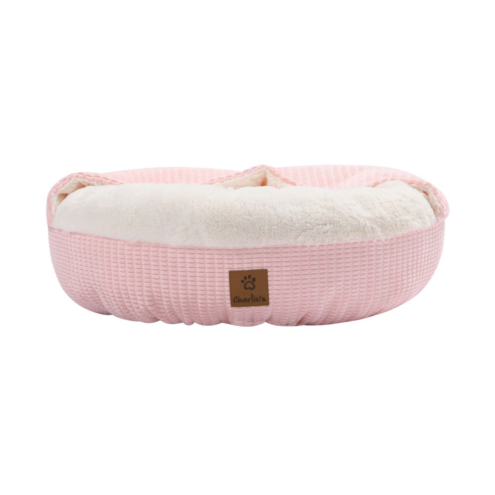 Charlie's Snookie Hooded Calming Dog Bed Pink