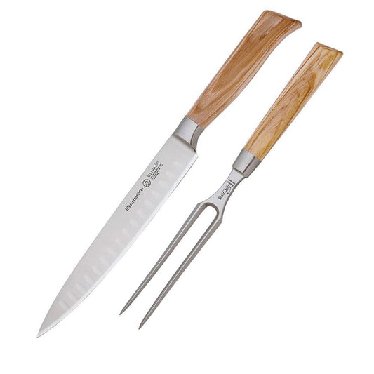 Messermeister Oliva Elite 2 Piece Kullenschliff Carving Knife Set with Olive Wood Handles