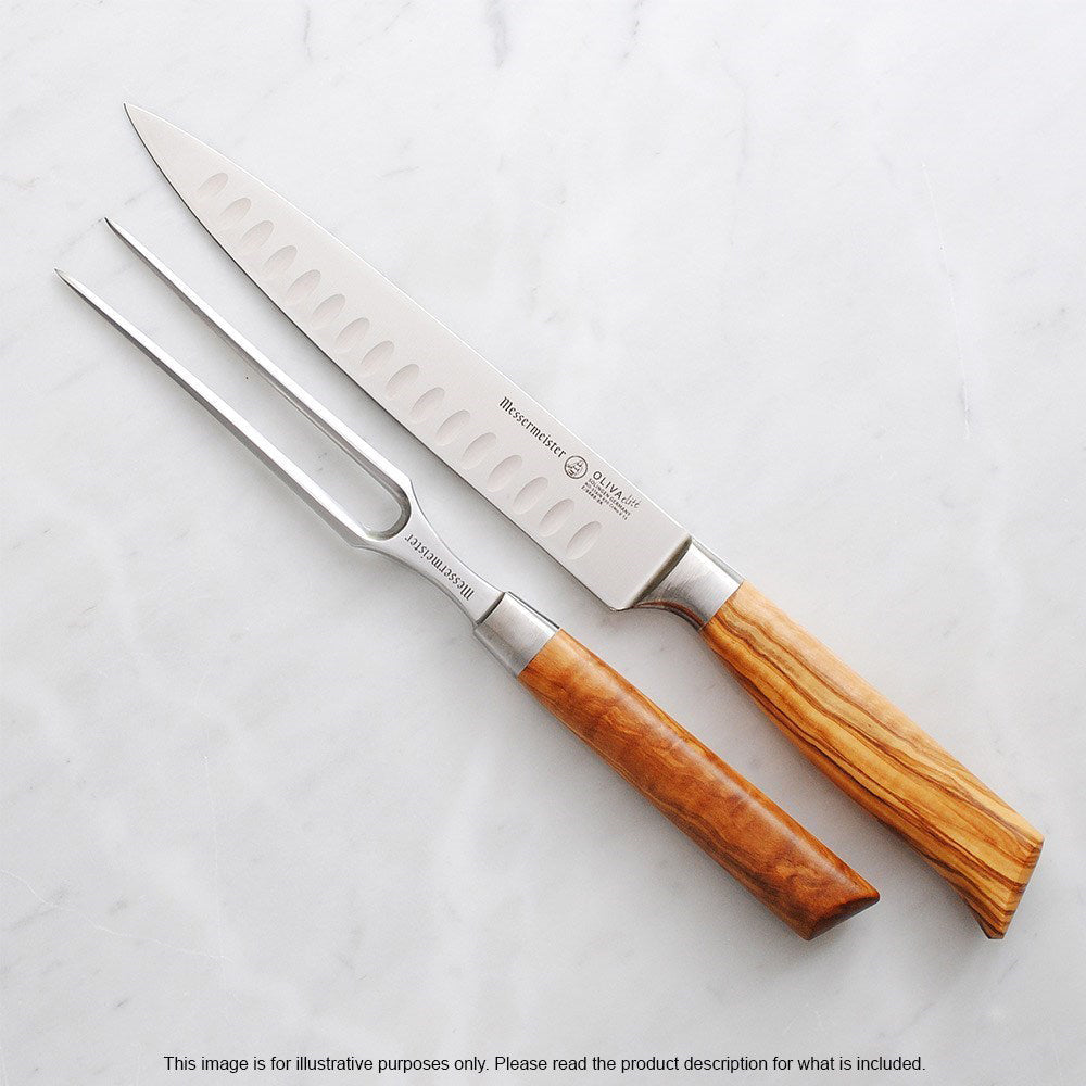 Messermeister Oliva Elite 2 Piece Kullenschliff Carving Knife Set with Olive Wood Handles