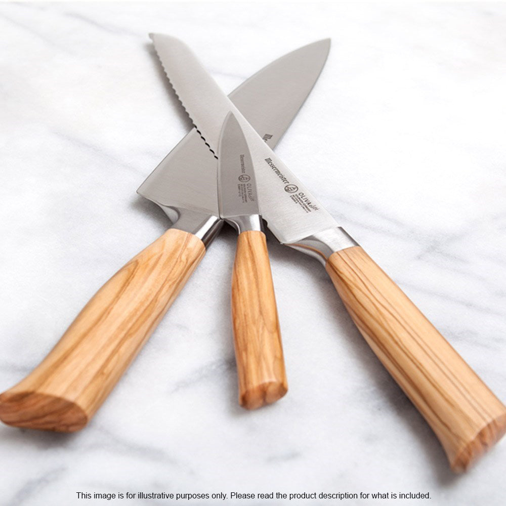 Messermeister Oliva Elite 3 Piece Kitchen Knife Set with Olive Wood Handles