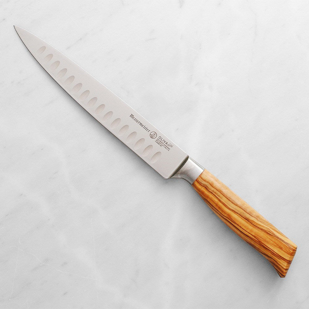 Messermeister Oliva Elite Kullenschliff Carving Knife with Wooden Handle 20cm