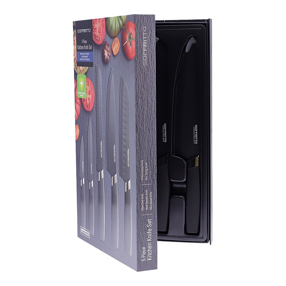 Soffritto 5 Piece Antibacterial Stainless Steel Kitchen Knife Set