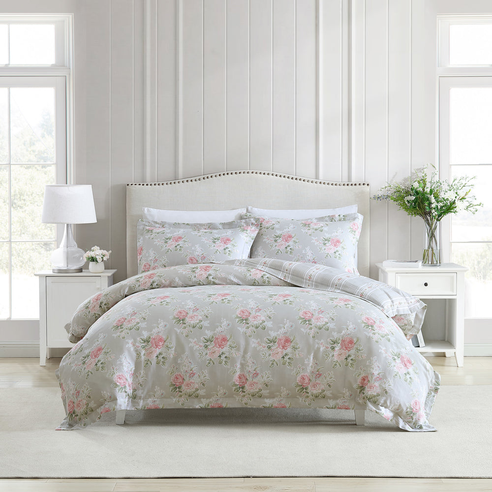 Laura Ashley Melany Quilt Cover Set Pink/Grey