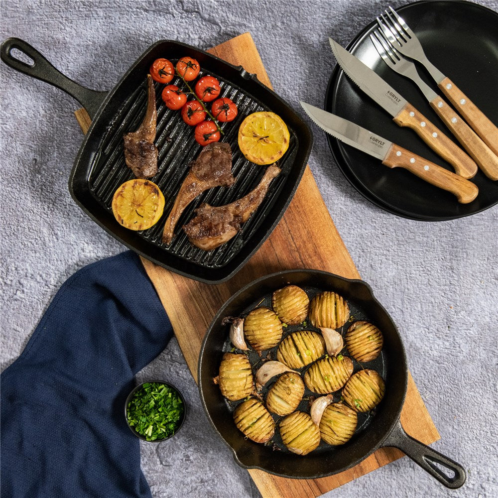 GRYLT Cast Iron Grill Pan 26cm & Frying Pan 25cm Set