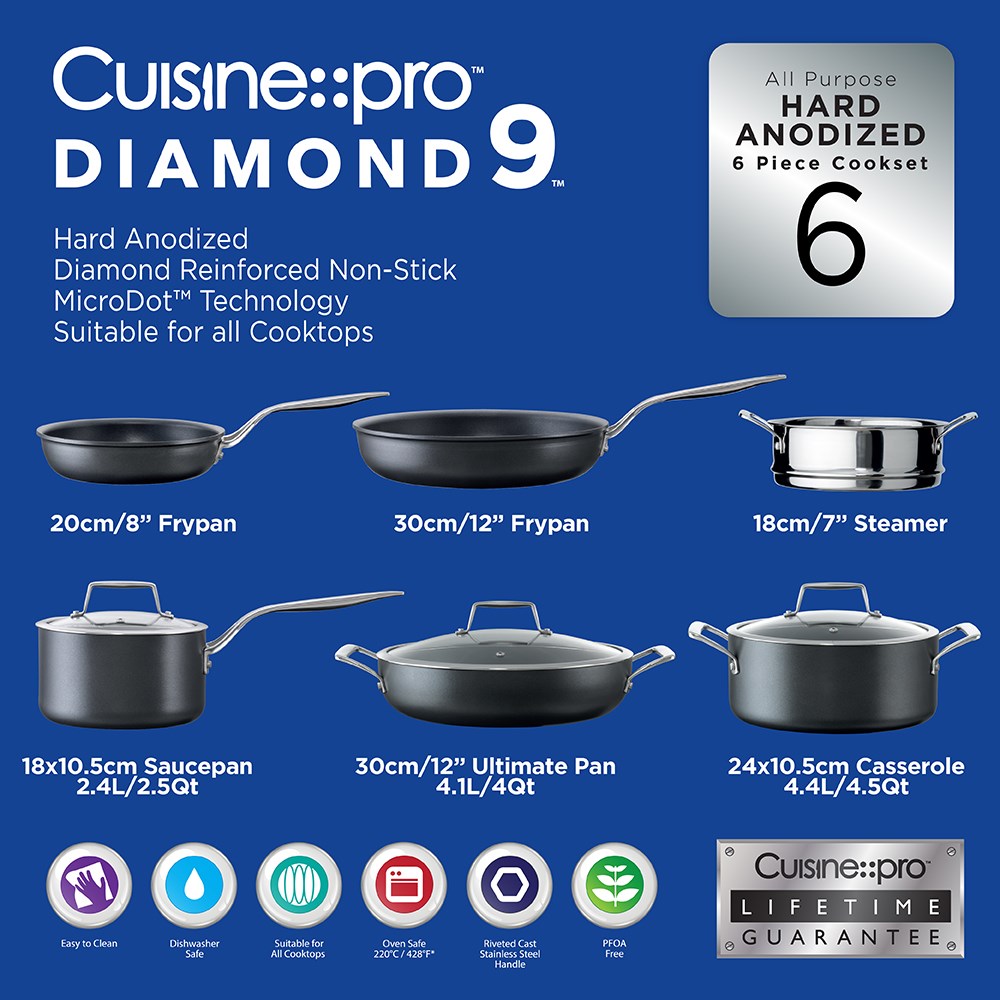 Cuisine::pro Diamond 9 Hard Anodised 6 Piece Cookware Set