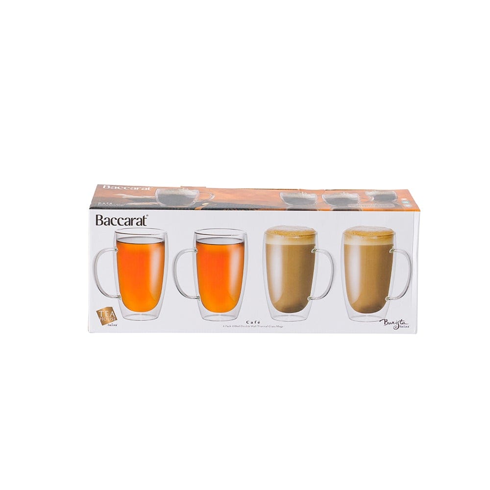 Baccarat Barista Café Set of 4 Double Wall Handle Thermal Glass Tumblers 450ml
