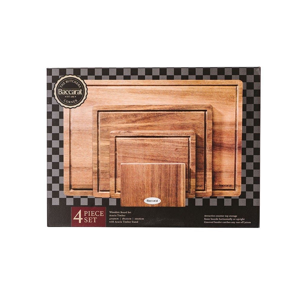 Baccarat Butchers Corner Wooden Board 4 Piece Set