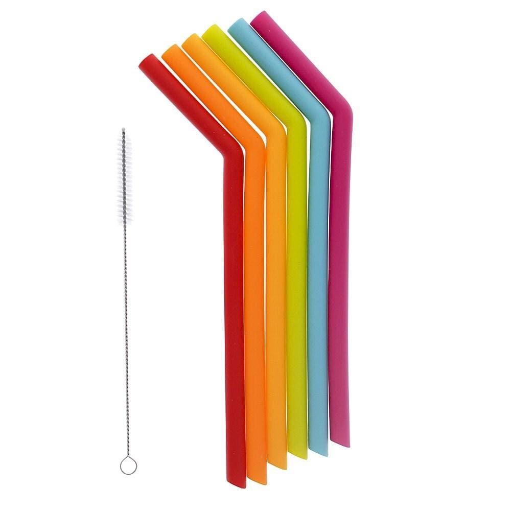 Joie Rainbow 6 Piece Silicone Smoothie Straw Set with Cleaning Brush