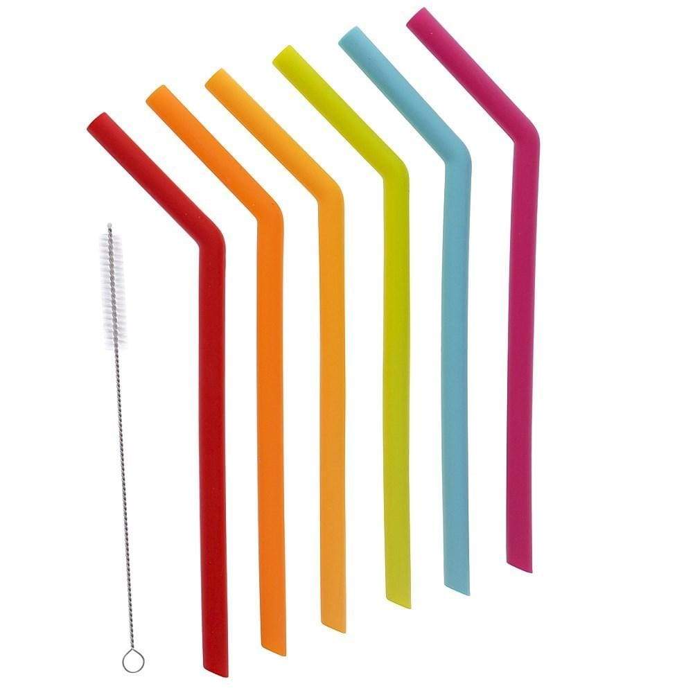 Joie Rainbow 6 Piece Silicone Smoothie Straw Set with Cleaning Brush