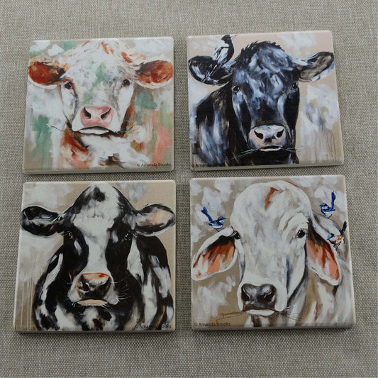 Lilli Rock Country Cows Set of 4 Coasters
